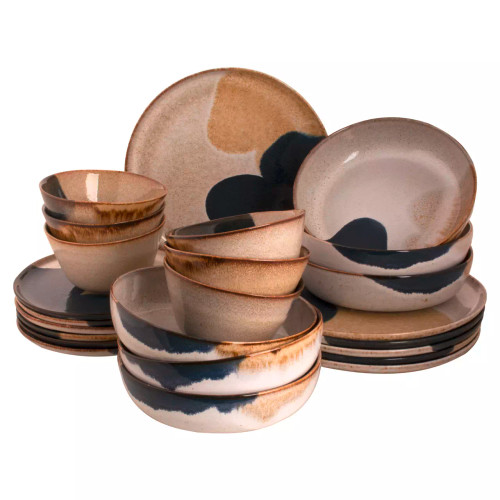 Palmer Dinnerware set Aquarel Stoneware 6-person 24-piece Beige Blue