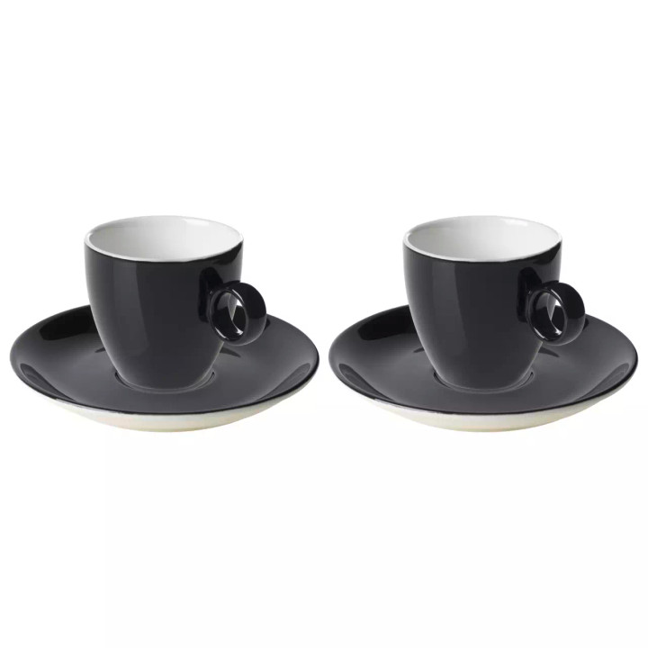 Maastricht Porselein  Bart  Cafe Untertasse und Kaffeetasse Farbe 17 cl Schwarz 2 Stück