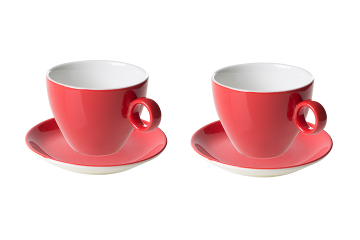 Maastricht Porselein Cappuccinokop en schotel Bart Colour Cafe 23 cl 15 cm Rood Porselein 2 stuks