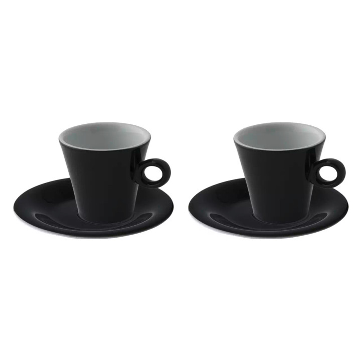 Maastricht Porselein  Finn Kaffeetasse und Untertasse Farbe 15 cl 15,5 cm Schwarzes Porzellan 2 Stück