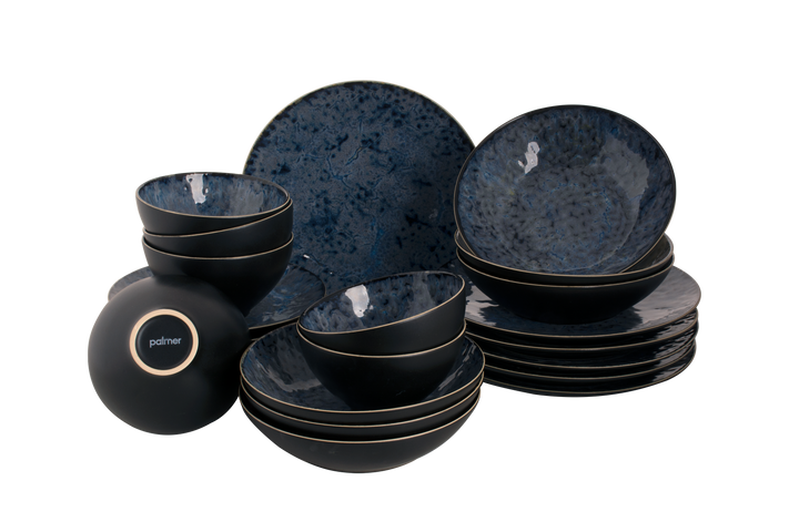 Palmer  Lester Geschirrset Steingut 6-Personen 24-teilig Schwarz Blau Palmer  Lester Geschirrset Steingut 6-Personen 24-teilig Schwarz Blau