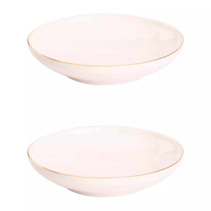 Maastricht Porselein Bord diep Ligne D'or 19 cm Wit Goud Porselein 2 stuks
