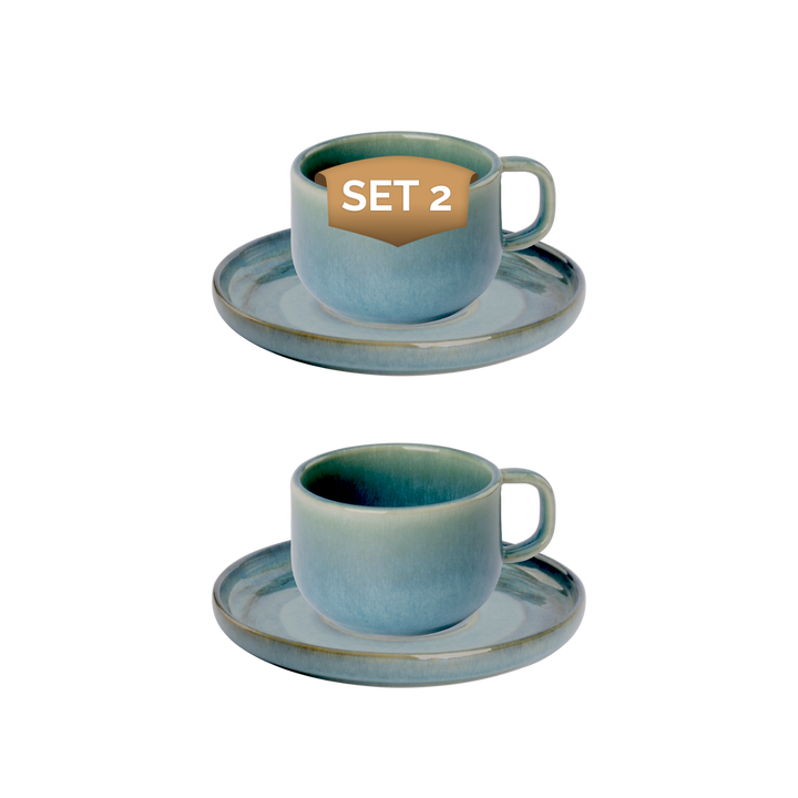 Palmer Coffee cup and saucer Miami 21 cl 8.5 cm Green Stoneware 2 pcs.