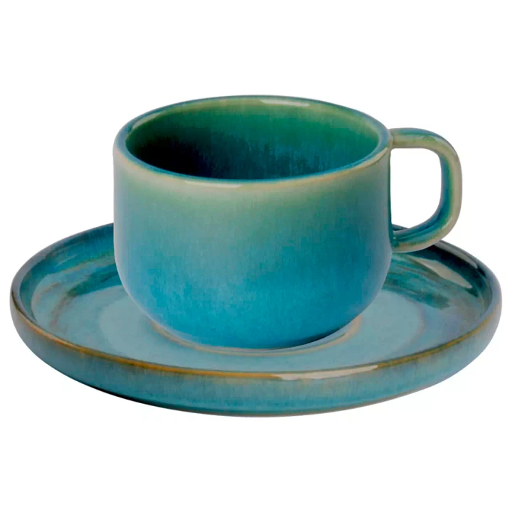 Palmer Koffiekop en schotel Miami 21 cl 8.5 cm Groen Stoneware 2 stuks