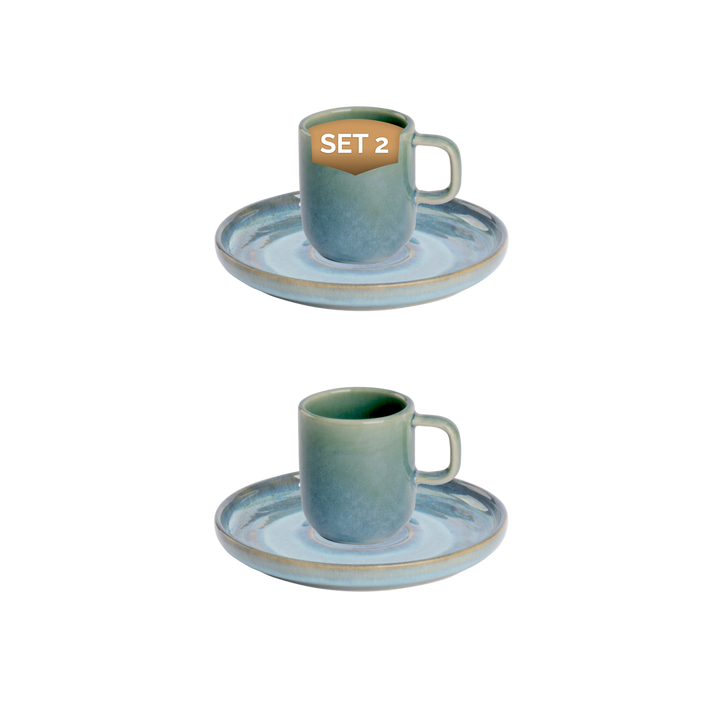 Palmer Espresso cup and saucer Miami 8 cl - 5.5 cm Green Stoneware 2 pcs.