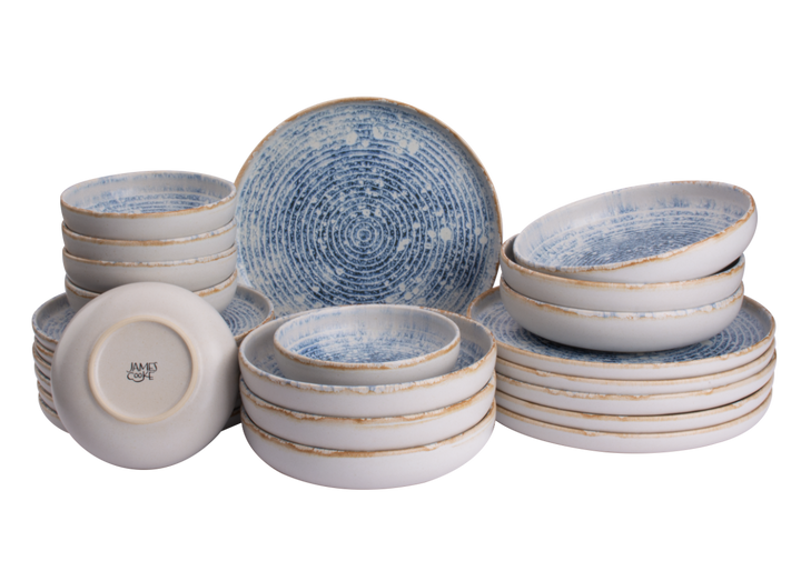 James Cooke Serviesset Azure Vintage Stoneware 6-persoons 24-delig Wit Blauw