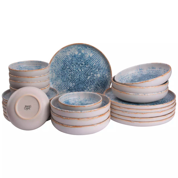 James Cooke Serviesset Azure Vintage Stoneware 6-persoons 24-delig Wit Blauw
