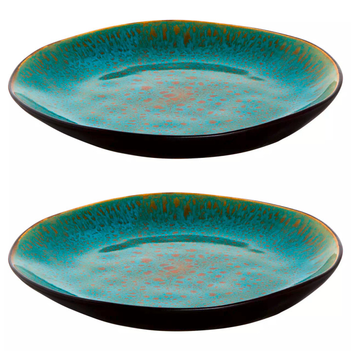 Palmer Plate Lotus 20.5 cm Turquoise Black Stoneware 2 pieces