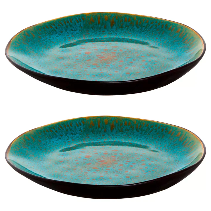 Palmer Plate Lotus 20.5 cm Turquoise Black Stoneware 2 pieces