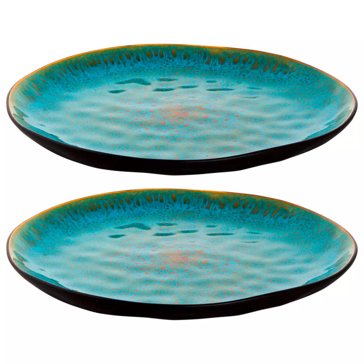Palmer Plate Lotus 27.5 cm Turquoise Black Stoneware 2 pieces