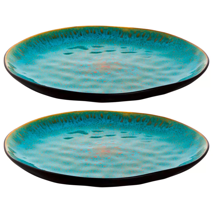 Palmer Plate Lotus 27.5 cm Turquoise Black Stoneware 2 pieces