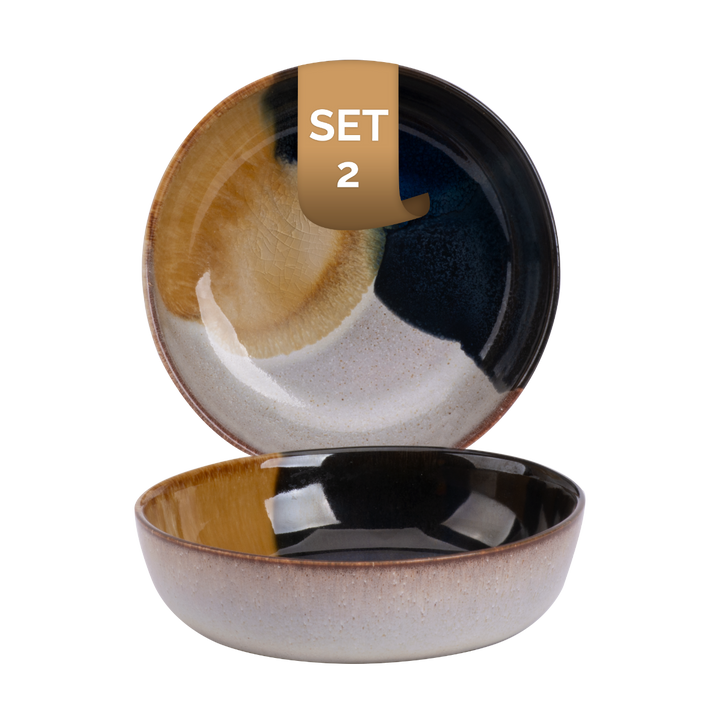 Palmer Bowl Aquarel 17.5 cm 80 cl Beige Blue Stoneware 2 pcs.