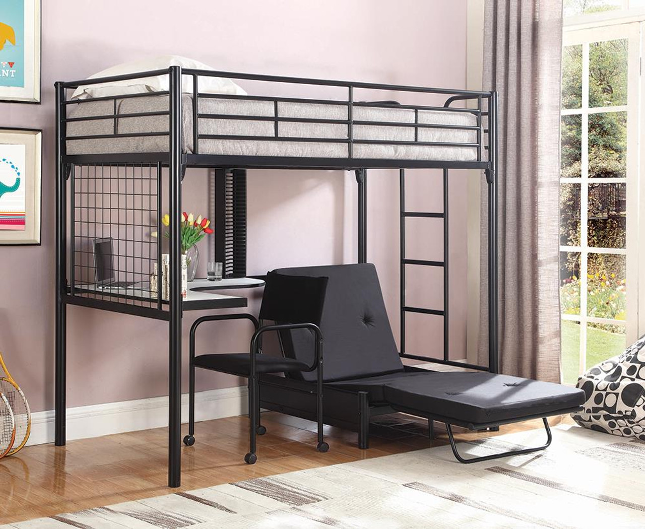 Jenner Workstation Loft Bed - Black - Jenner Futon Pad Black - 2335M at  Altman's Billiards and Barstools!