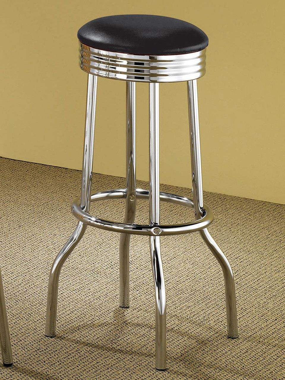 Rec Room Bar Tables Chrome glass Black Upholstered Top Bar