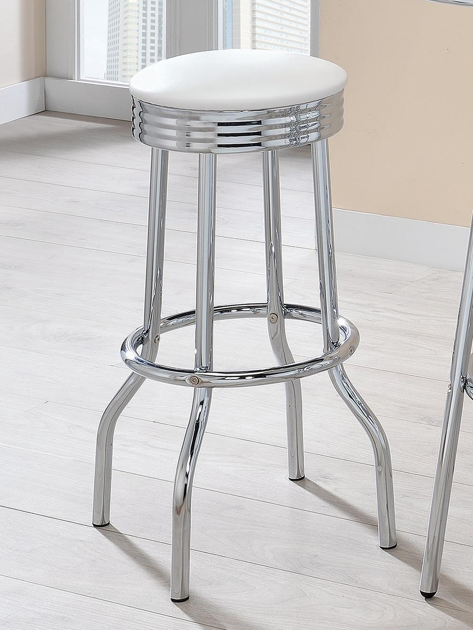 White Upholstered Top Bar Stools White And Chrome Set of 2