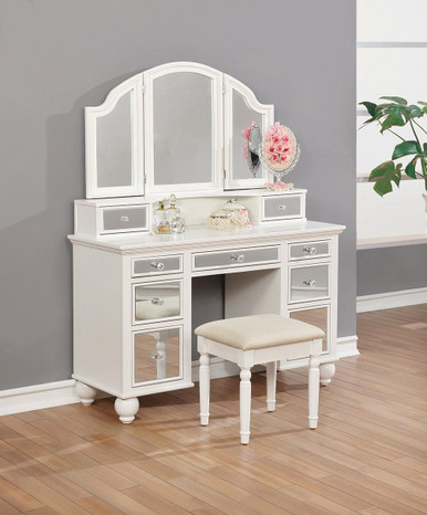 Coaster Vanities 300290 White Vanity with Hidden Mirror Storage