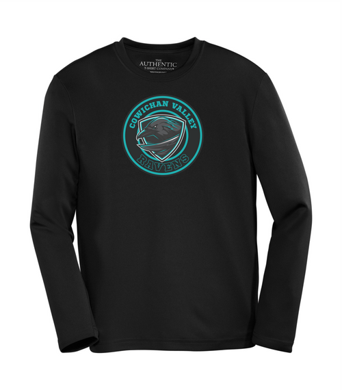Cowichan Valley Ravens - Long Sleeve Dryfit Shirt - Youth & Adult - Black - Full Front Print