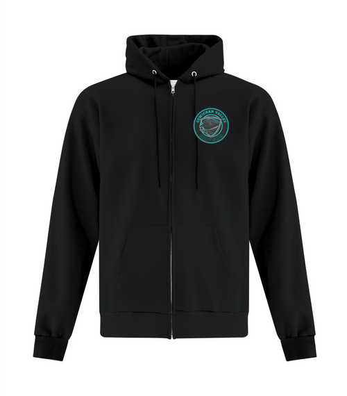 Cowichan Valley Ravens - Full Zip Hoodie - Black - Embroidered Logo