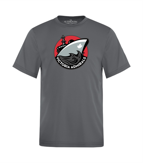 Victoria Admirals - Short Sleeve Dry Fit Shirt - Youth & Adult - Coal Grey - Ship Logo