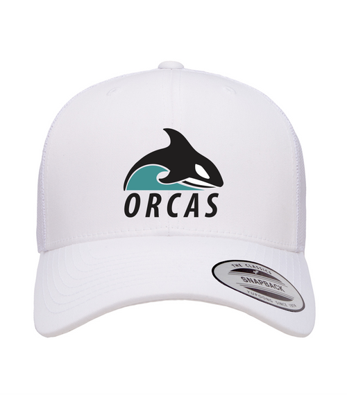 Oak Bay Orcas Swim Club - Snapback Trucker Hat - White/White - Embroidered Logo