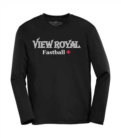 View Royal Fastball - Long Sleeve Dryfit Shirt - Black - Youth & Adult - Text Logo Front Print