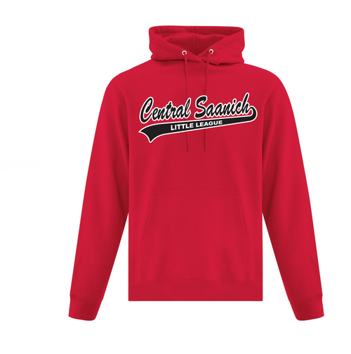 Central Saanich Little League - Fleece Hoodie - Youth & Adult - Red - Script Print-Black/White