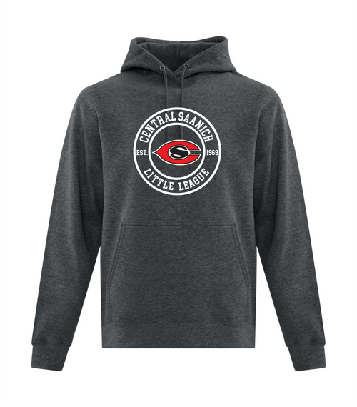 Central Saanich Little League - Fleece Hoodie - Youth & Adult - Dark Heather Grey - Circle Print-White Text & Outline