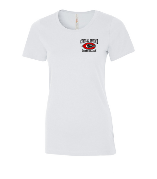 Central Saanich Little League - Ladies Euro Spun T-Shirt-White-Left Chest