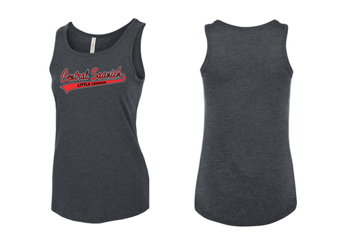 Central Saanich Little League - Ladies Euro Spun Tank Top-Dark Heather-Script-Red/Black/White