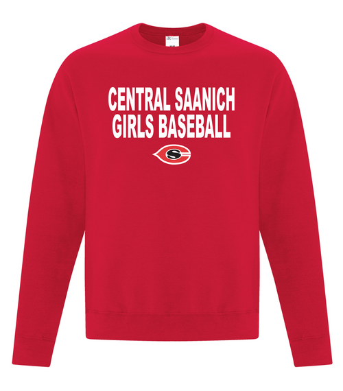 Central Saanich Little League Girls Baseball - Crew Neck Sweat Shirt - Youth & Adult - Red - Full Front & Back Print