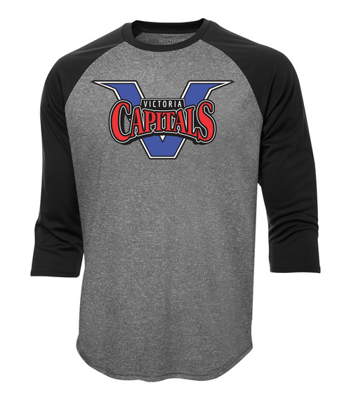 Victoria Capitals Baseball - 3/4 Sleeve Dryfit Shirt- Youth & Adult - Heather/Black-- Full Front Print