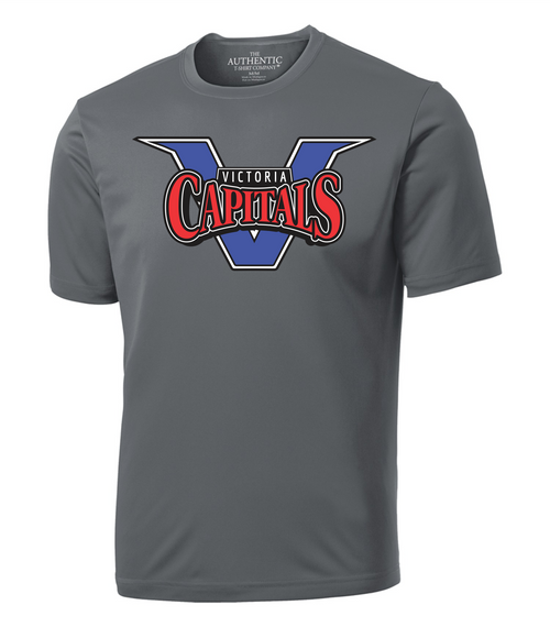 Victoria Capitals Baseball - Short Sleeve Dryfit Shirt - Youth & Adult - Coal Grey-Full Front Print