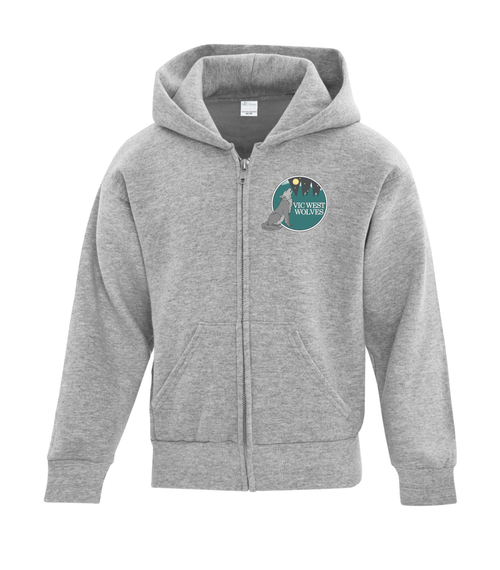 Vic West Elementary School - Full Zip Fleece Hoodie - Youth & Adult - Sport Grey - Left Chest Print