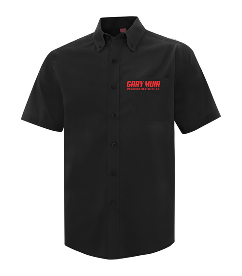Gary Muir Plumbing - Full Button Short Sleeve Dress Shirt - Adults - Black