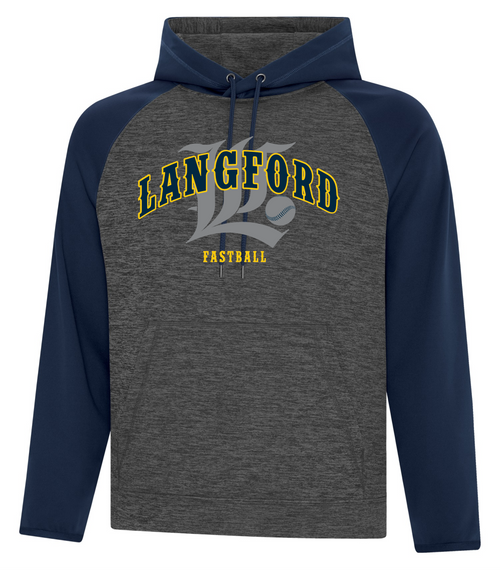 Langford Fastball - Grey/Navy Polyester Fleece Hoodie - Youth & Adult-ARC Logo - Fits a little larger than the Fleece Hoody