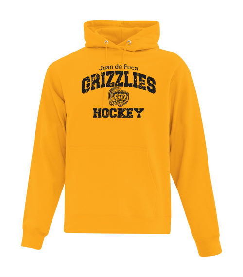 JDF Grizzlies - Fleece Hoodie - Youth & Adult - Gold-FF Distressed Logo