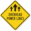 Black and Yellow - Overhead Power Lines Sign, diamond shaped.  Black and Yellow - Overhead Power Lines Sign, diamond shaped.
