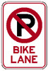 red and white rectangular 3M High Intensity Prismatic 12x18 "No Parking + Bike Lane" sign