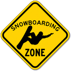 Snowboarding Zone sign, black & Yellow, diamond shaped