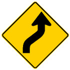 diamond shape, yellow and black, features a bent arrow