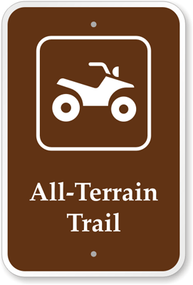 All Terrain Trail Sign, brown and white on aluminum. 12" x 18"