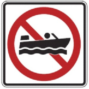 Black, Red, and White "No Boating" Sign, 18" x 18", High Intensity Prismatic Reflective