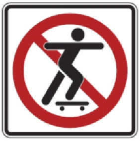 Black, Red, and White "No Skateboard" sign,  18" x 18", High Intensity Prismatic Reflective