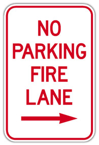 No Parking Fire Lane Sign with Right Arrow