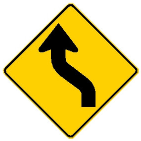 black and yellow 30" diamond shape left reverse curve warning sign