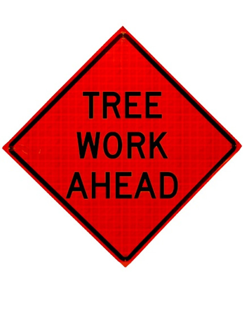 tree work ahead roll up sign