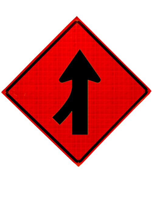 left lane merge roll up sign