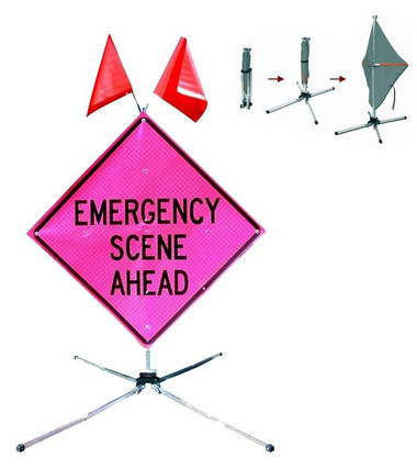 Emergency Scene Ahead All-in-One Sign and Stand - Save 10% Instantly