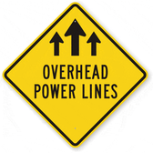 Black and Yellow - Overhead Power Lines Sign, diamond shaped. 