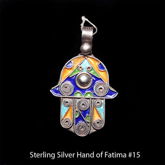 Hand of Fatima, Hamsa – Tuareg Sterling Silver Enamel Pendant From Morocco #15
